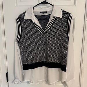 Adrianna Papell Black & White Knit Vest Blouse
